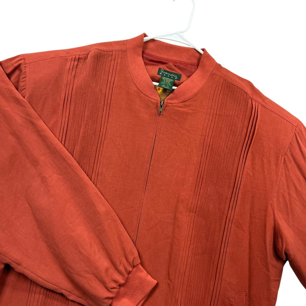 Scandia Woods Bomber Jacket Women 3XL TL Orange Silk Pintuck Zip Up 3870507